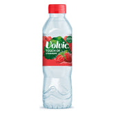 A 500ml Volvic Touch of Fruit Strawberry Flavoured Water bottle, featuring a clear design, red cap, and strawberry-themed label—ideal for refreshing hydration.